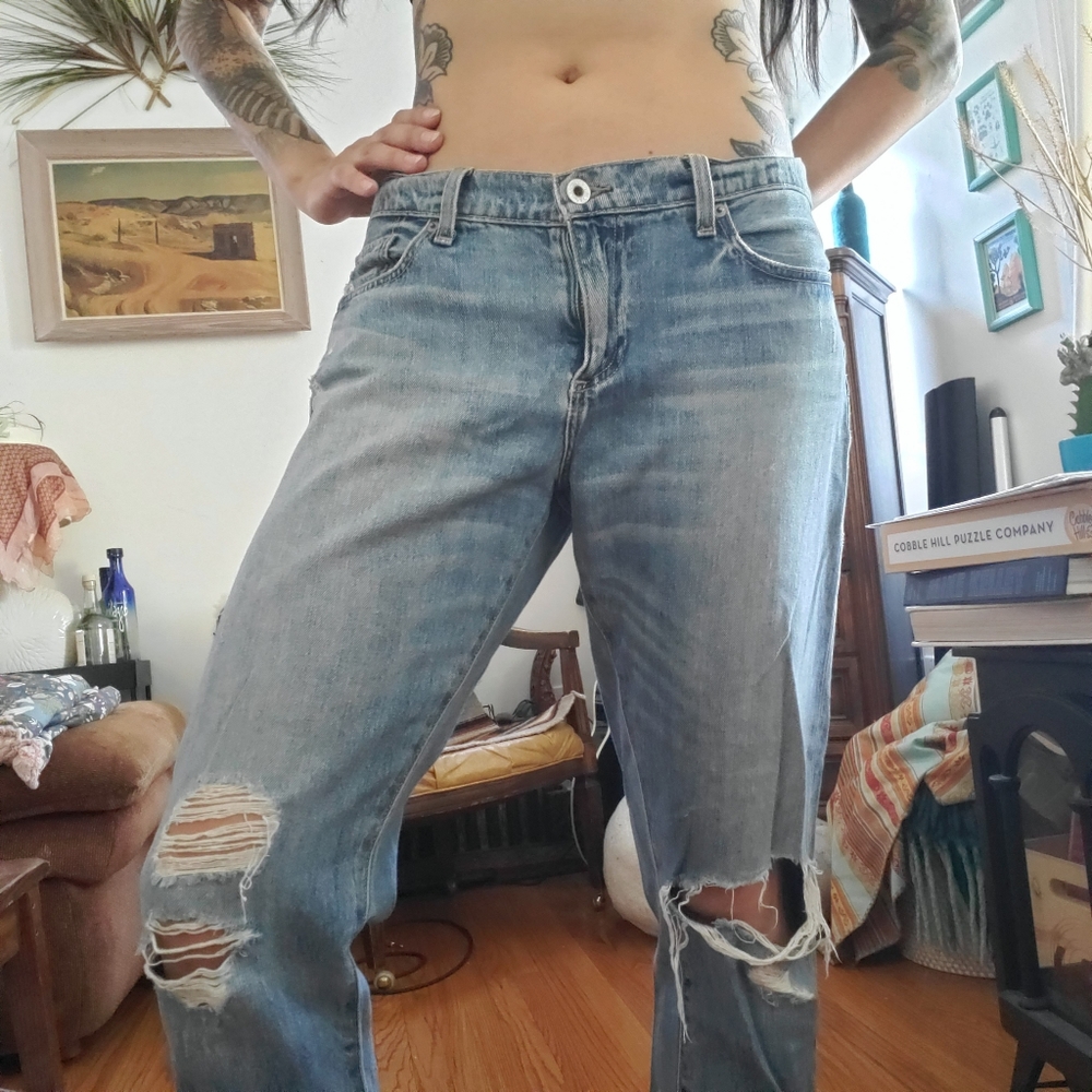 Distressed Slim Boyfriend Jeans